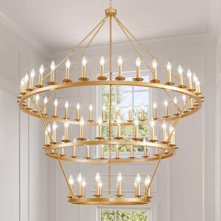 3 Tier Gold Wagon Wheel Chandelier,Extra Large 60-Inch 72-Light Circle Light Fixture,Round Chande... | Amazon (US)