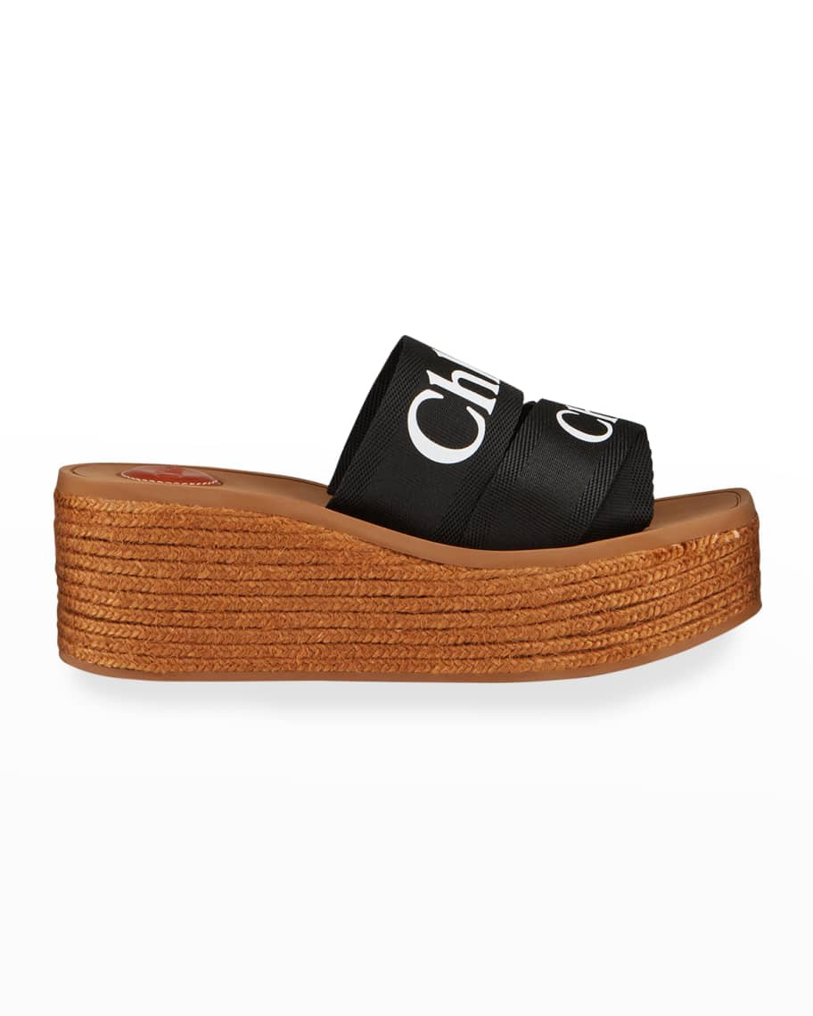 Chloe Woody Logo Canvas Wedge Espadrilles | Neiman Marcus