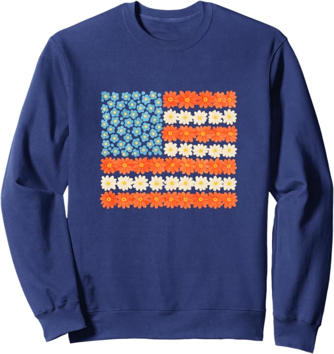 Floral American Flag Watercolor Vintage Cute USA Patriotic Sweatshirt | Amazon (US)