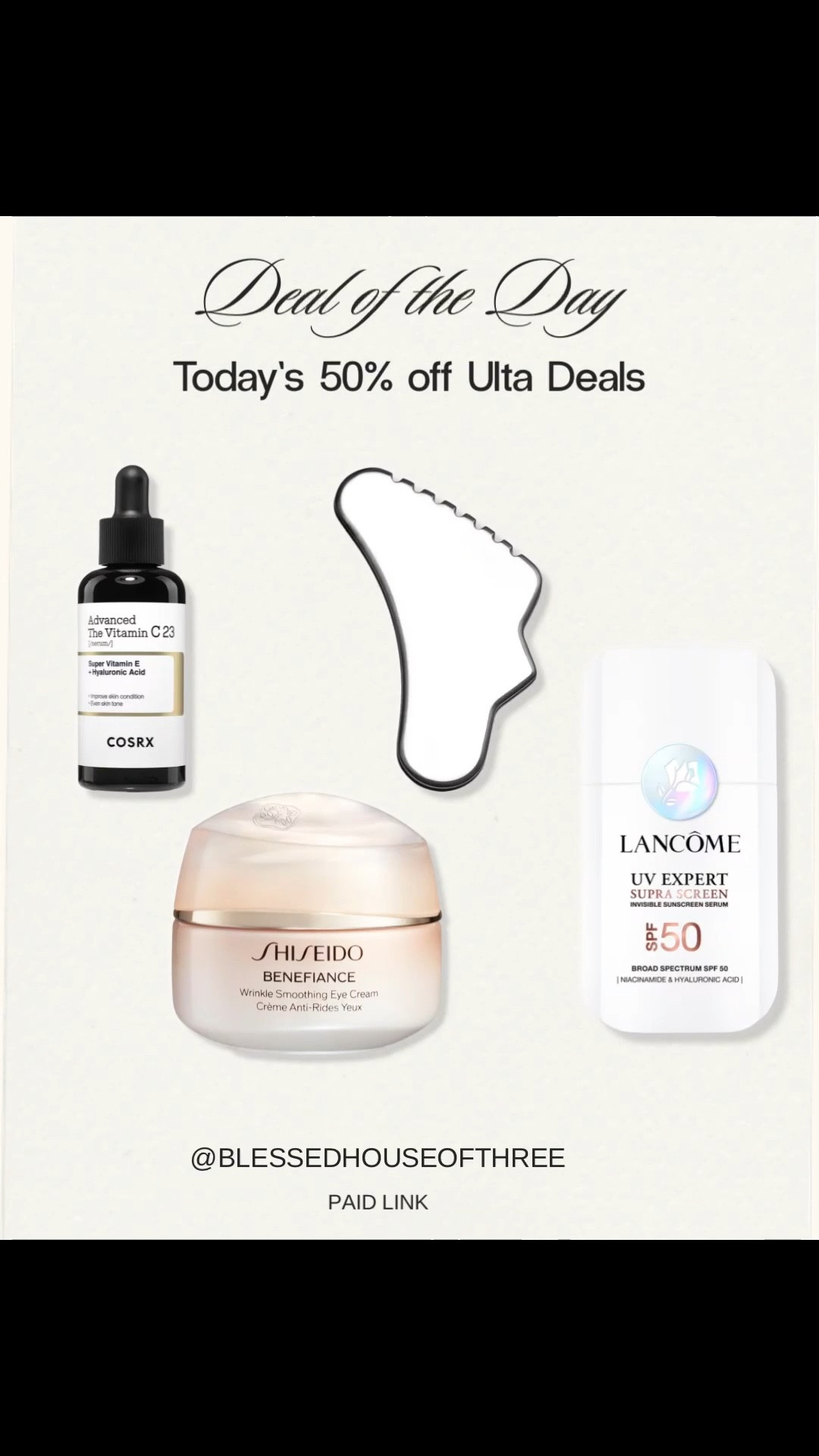 Today’s @ULTA Beauty 50% off beauty deals include some amazing skincare and beauty finds I always love spotting during these daily sales. A few standouts are the COSRX vitamin C serum for brightening and improving skin tone, the Shiseido Benefiance eye cream known for smoothing fine lines, and the Lancôme UV Expert SPF 50 sunscreen serum that layers beautifully under makeup for everyday sun protection. I always recommend checking these Ulta daily deals because some of the best skincare and beauty products rotate through the sale. Ulta’s daily beauty deals are one of the best ways to grab premium skincare and makeup at 50% off. Follow me on LTK for daily fashion, home decor and beauty finds plus the best sales and deals I discover.

#LTKSaleAlert #LTKOver40 #LTKBeauty