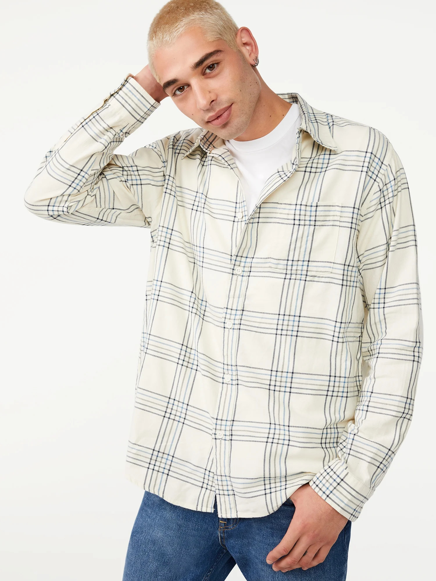 Free Assembly Men's Everyday Herringbone Button-Down Shirt - Walmart.com | Walmart (US)