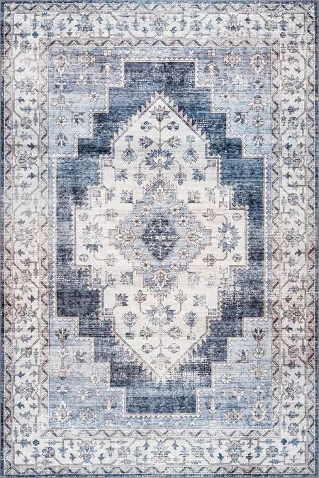 Navy Maria Oasis Medallion Washable Area Rug | Rugs USA