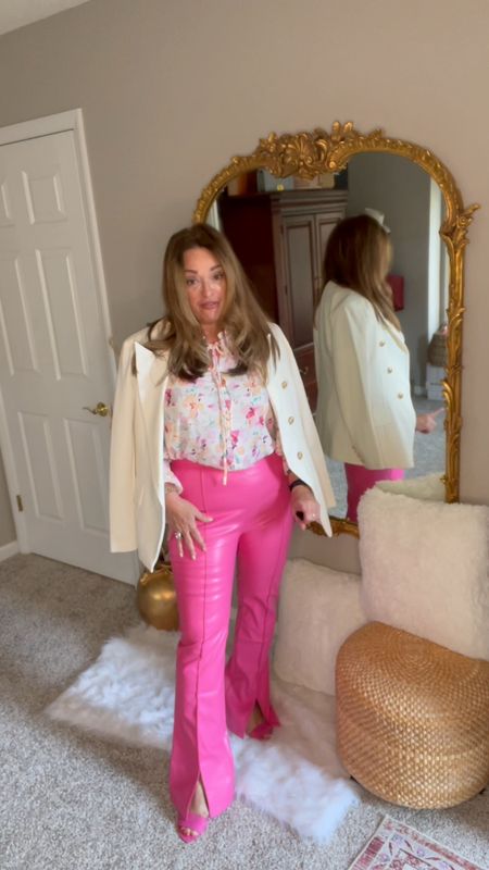 I mean how cool are these pink faux leather pants with the front kick slits!
Available in 4 colors! But size up they run small.
They would great with a creme angora sweater or sequins for the holidays !

#LTKcurves #LTKunder50 #LTKstyletip