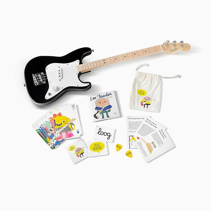 Fender x Loog 3-String Stratocaster Electric kids Guitar 3 string beginner kit (Black) | Amazon (US)