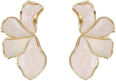 Irregular Unique Statement White Flower Earrings Big Floral Chunky Gold Earrings Elegant Vintage ... | Amazon (US)
