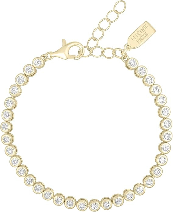 Electric Picks Bezel Tennis Bracelet - 14kt Gold Plated 3mm, Stack or Wear Alone, Gold Sparkle Br... | Amazon (US)