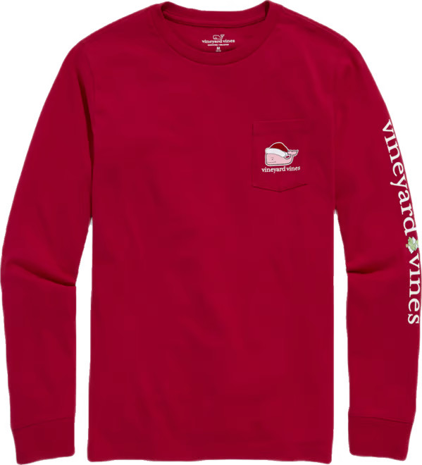 Boys' Flocked Santa Whale Long-Sleeve Pocket Tee | vineyard vines