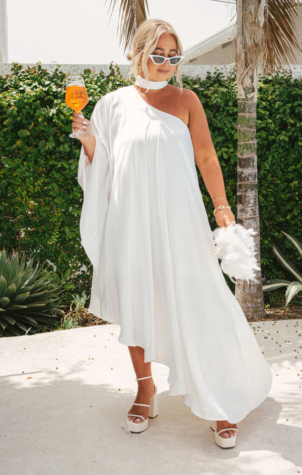 Rhea One Shoulder Dress ~ Ivory Luxe Satin | Show Me Your Mumu