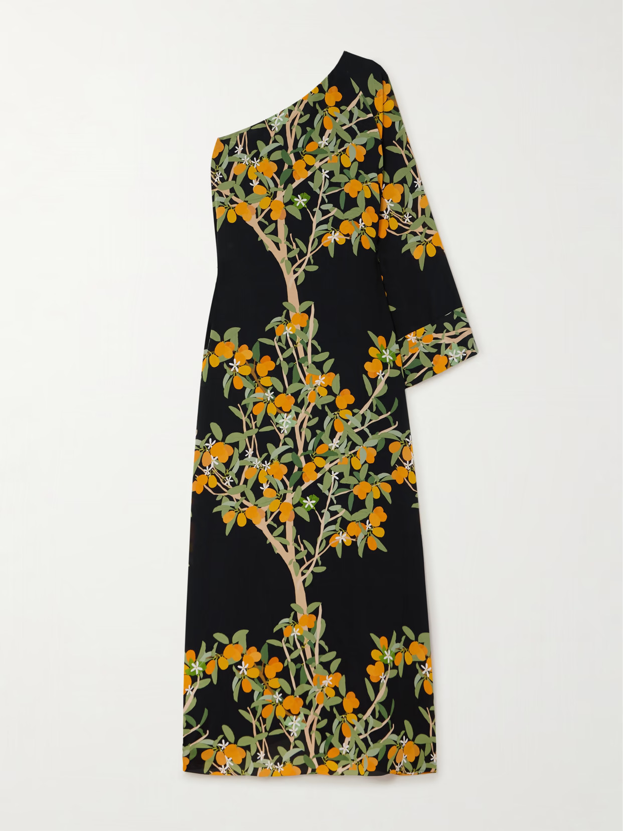 BERNADETTE - Lola One-sleeve Printed Silk-crepe Maxi Dress - Black | NET-A-PORTER (US)