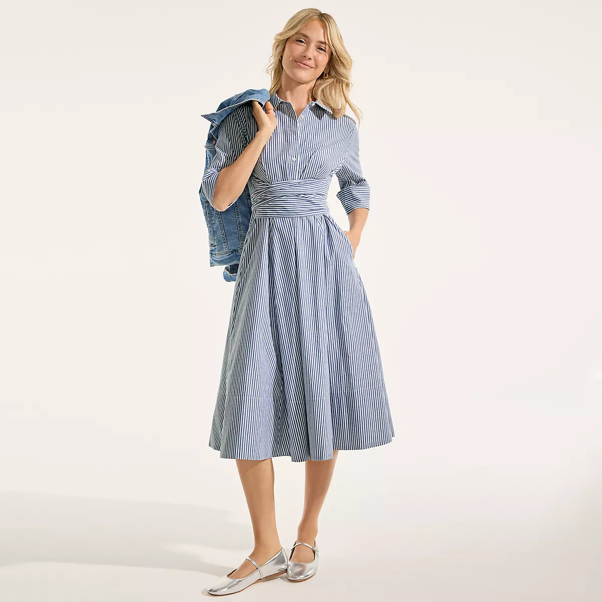 Women's Poplin Midi Wrap Front Dress | Lands' End (US)