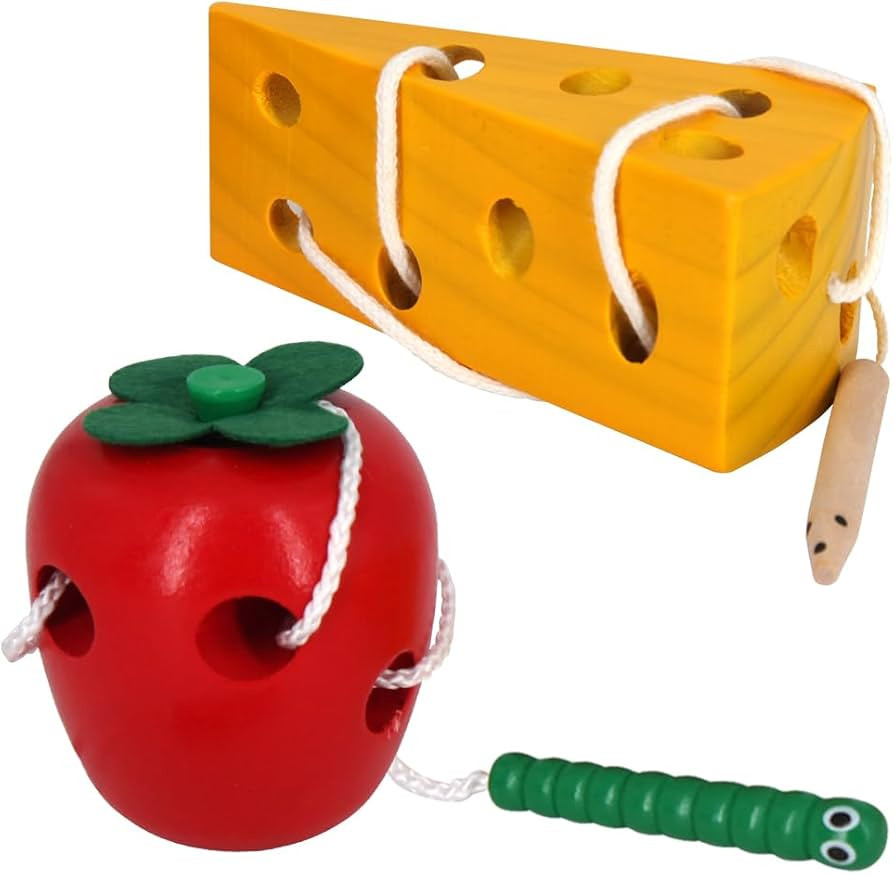 Early Development Toys Wooden Lacing Toys, Montessori Activity Caterpillars Eat Apple and Kids Ch... | Amazon (US)
