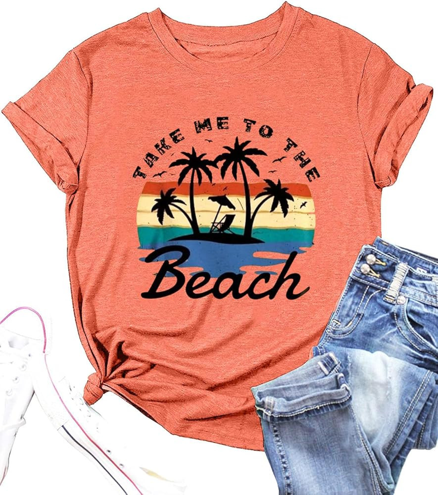 On Cruise Time Shirts for Women Palm Trees Beach Graphic Tee Tops Summer Beach Party Vacation Sho... | Amazon (US)