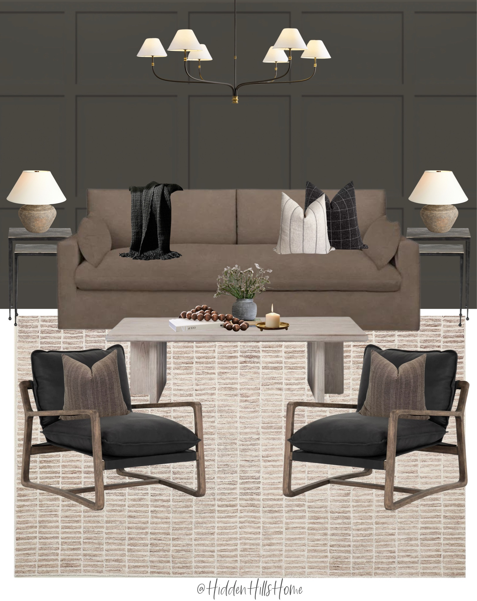 Moody living room decor, living room mood board, living room decor ideas, brown sofa, family room, modern moody living room design, home decor #livingroom 
Wall color is SW Urbane Bronze 

#LTKstyletip #LTKsalealert #LTKhome