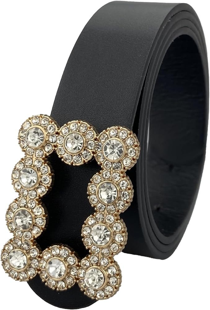 COTIM COYIN Women's Fashion Leather Belt with Rhinestone Buckle For Jeans Dresses Pants | Amazon (US)