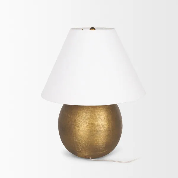 Sadiyah Antiqued Gold Brushed Metal w/ Cream Shade Table Lamp - 19.5L x 19.5W x 24.0H - Bed Bath ... | Bed Bath & Beyond