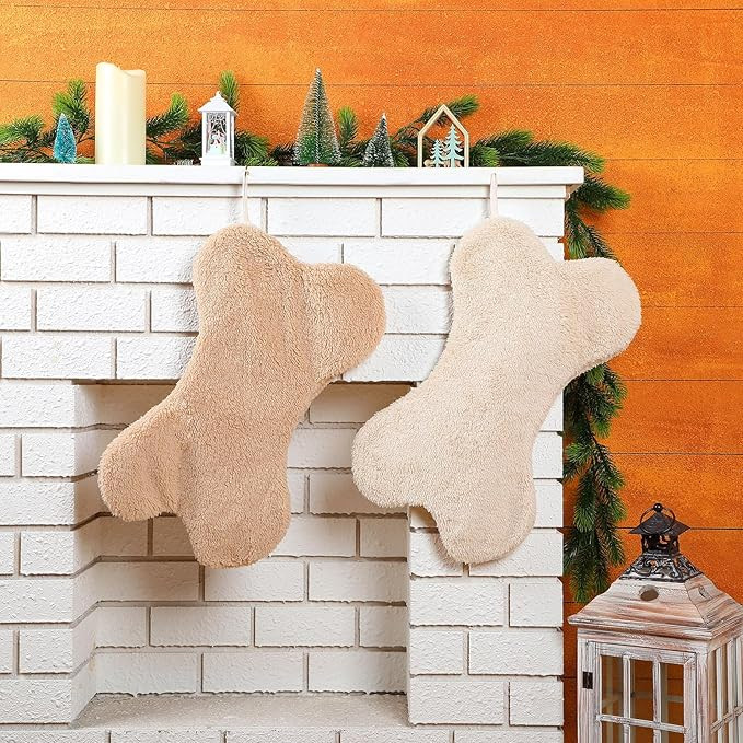 2 Pcs Christmas Stockings 18.5 Inch Large Dog Bone Stockings Faux Fur Sherpa Xmas Pet Stocking Ch... | Amazon (US)
