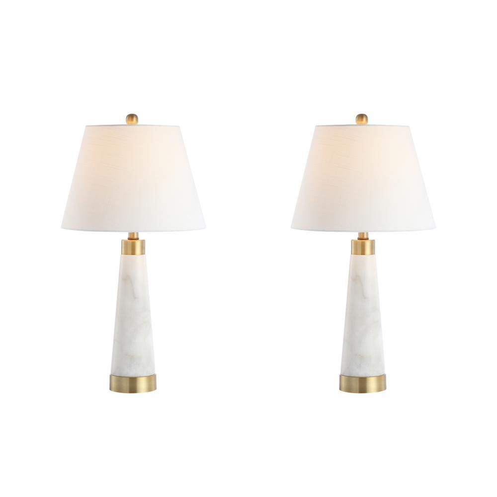 JONATHAN Y Travis 26.5 in. White Marble/Iron Gold Modern Column LED Table Lamp | The Home Depot