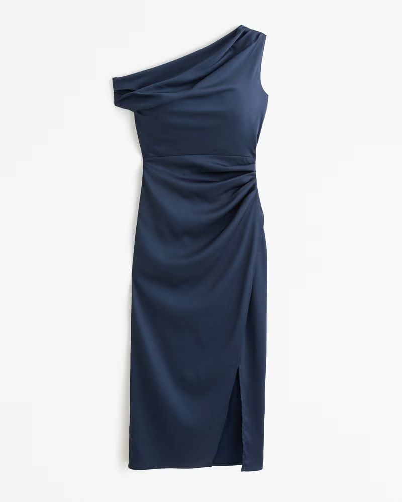 Stretch Satin Draped Midi Dress | Abercrombie & Fitch (US)