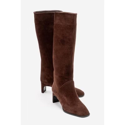 Taly - Brown Suede Leather Block Heel Knee High Boot (Women) brown suede 8 Forever & Always Shoes US | Target