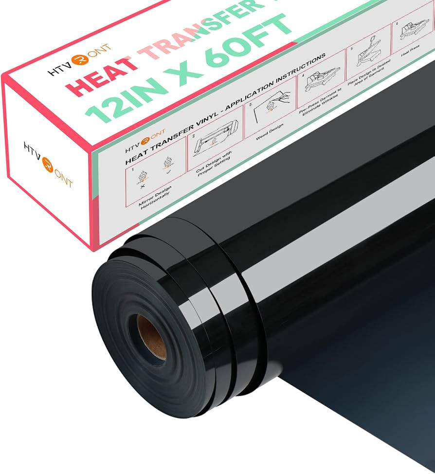 HTVRONT Heat Transfer Vinyl Black Iron on Vinyl-12 x 60FT Black HTV Vinyl Roll Easy to Cut & Weed... | Amazon (US)