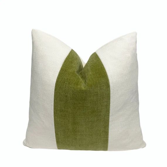 Off White and Chartreuse Green Color Block Throw Pillow Cover | Etsy | Etsy (US)