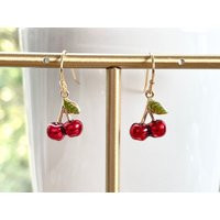 Cherry Earrings, Tiny, Gold Plated Enamel Fruit Jewelry, Dainty Miniature Accessories, Gift For Her | Etsy (US)