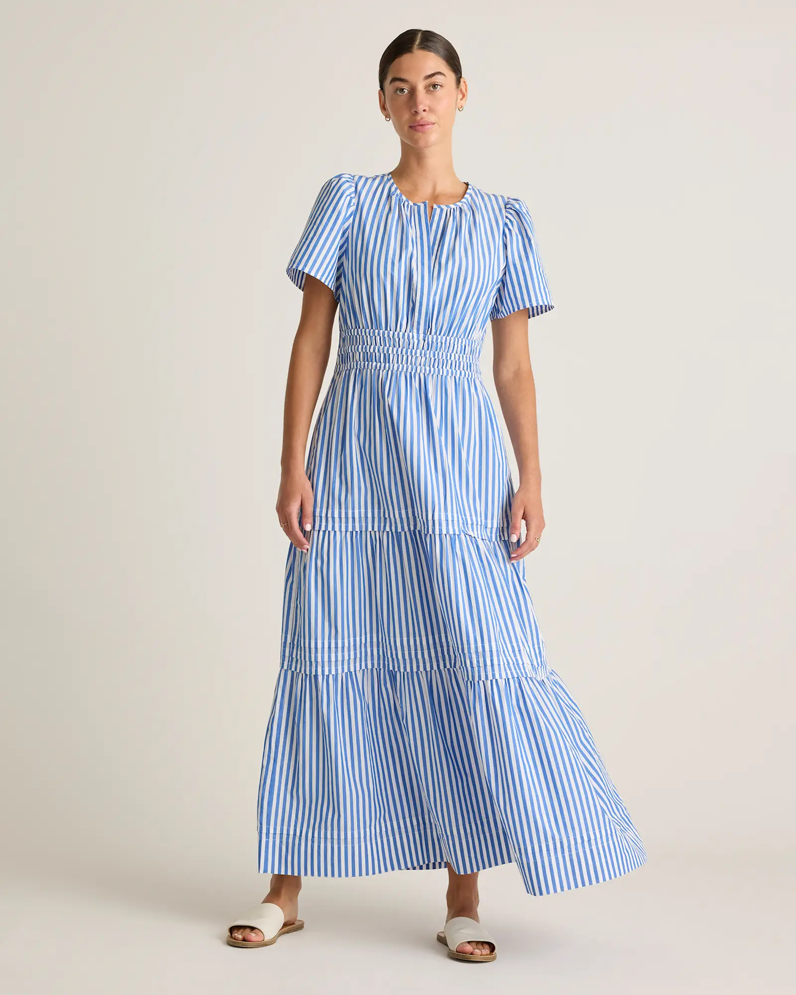 100% Organic Cotton Tiered Maxi Dress in Navy | Quince