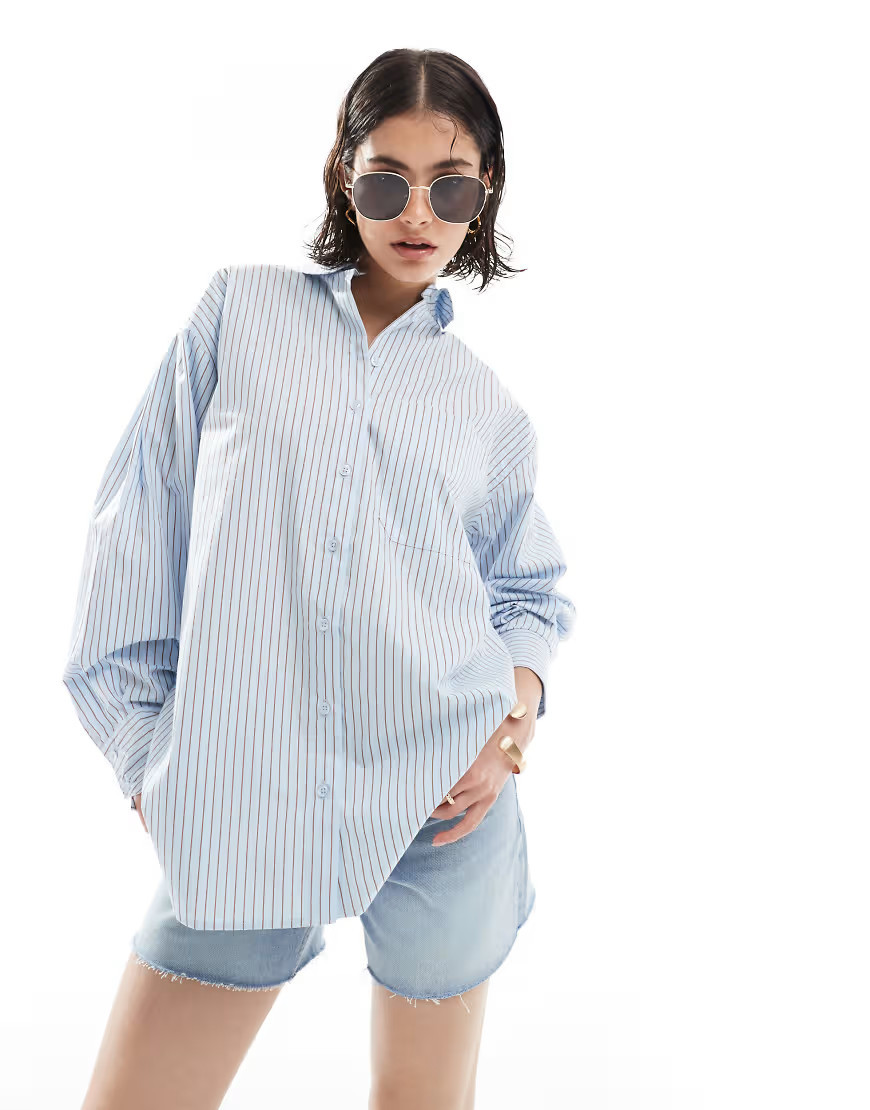 ASOS DESIGN oversized shirt in stripe in blue stripe-Multi | ASOS (Global)