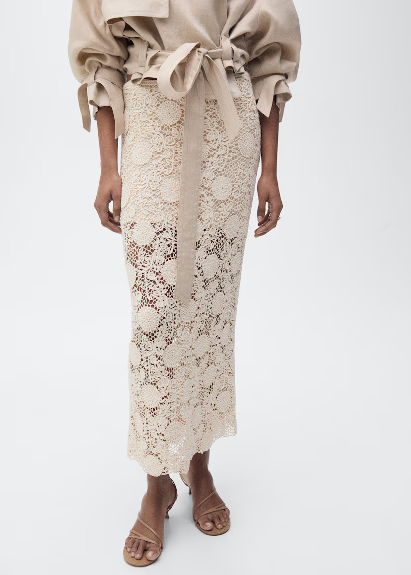 Long crochet floral skirt - Women | MANGO United Kingdom | MANGO (UK)