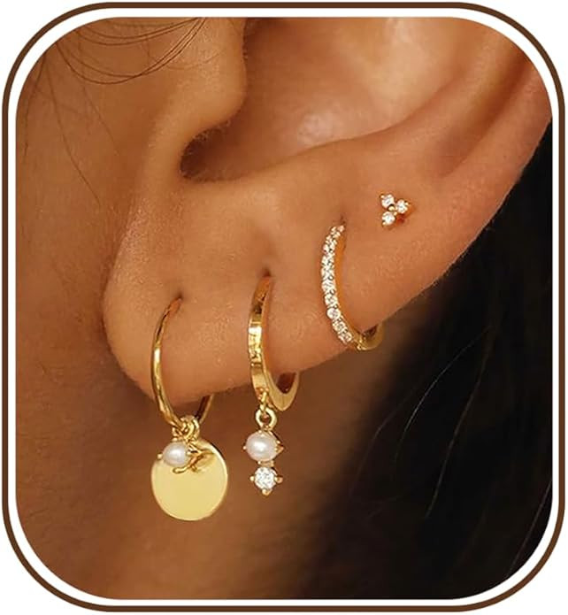 Gold Earrings for Women, Dainty Earring Stacks 14K Gold Plated Huggie Earrings for Women Trendy H... | Amazon (US)