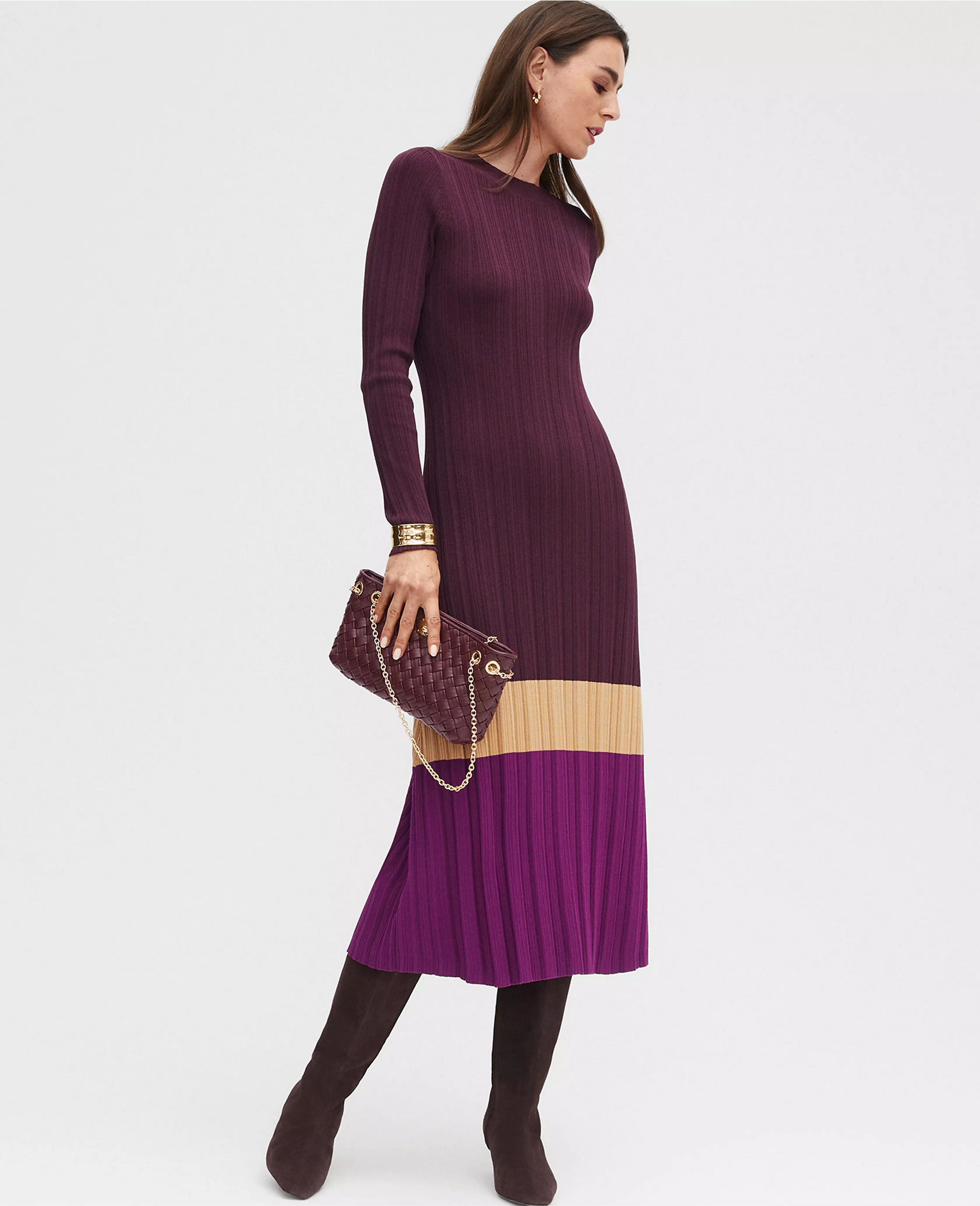 Colorblock Ribbed Mock Neck Sweater Dress | Ann Taylor (US)