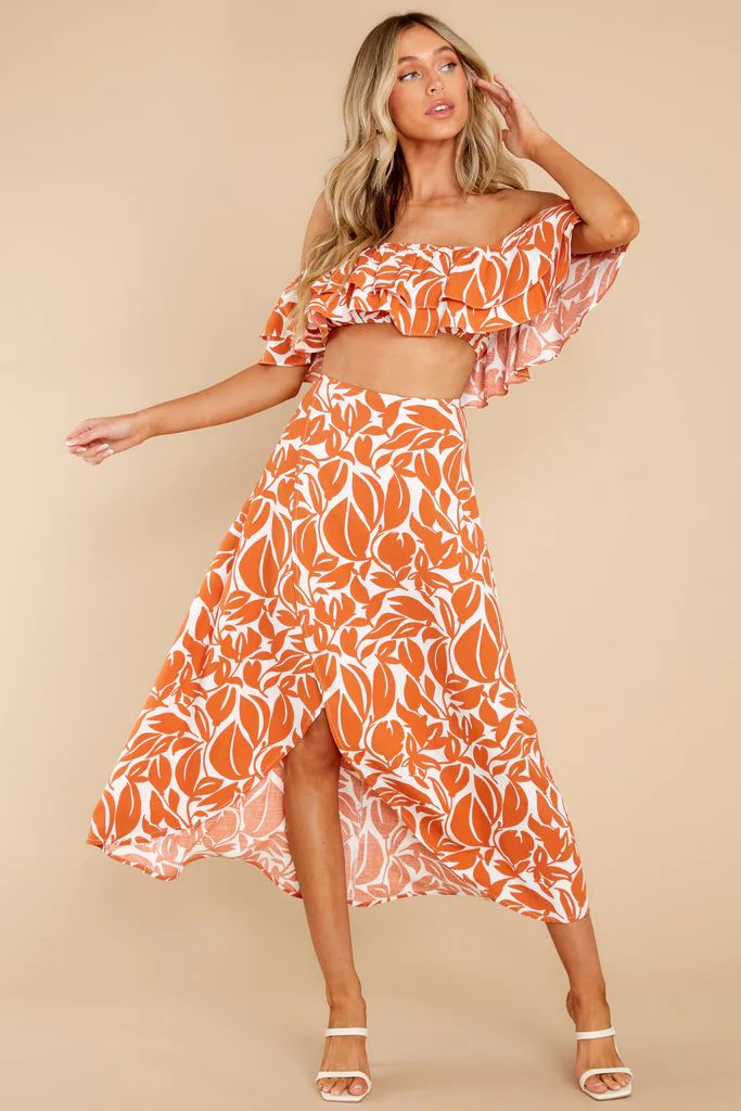 Tropical Wishes Orange Print Two Piece Set | Red Dress 