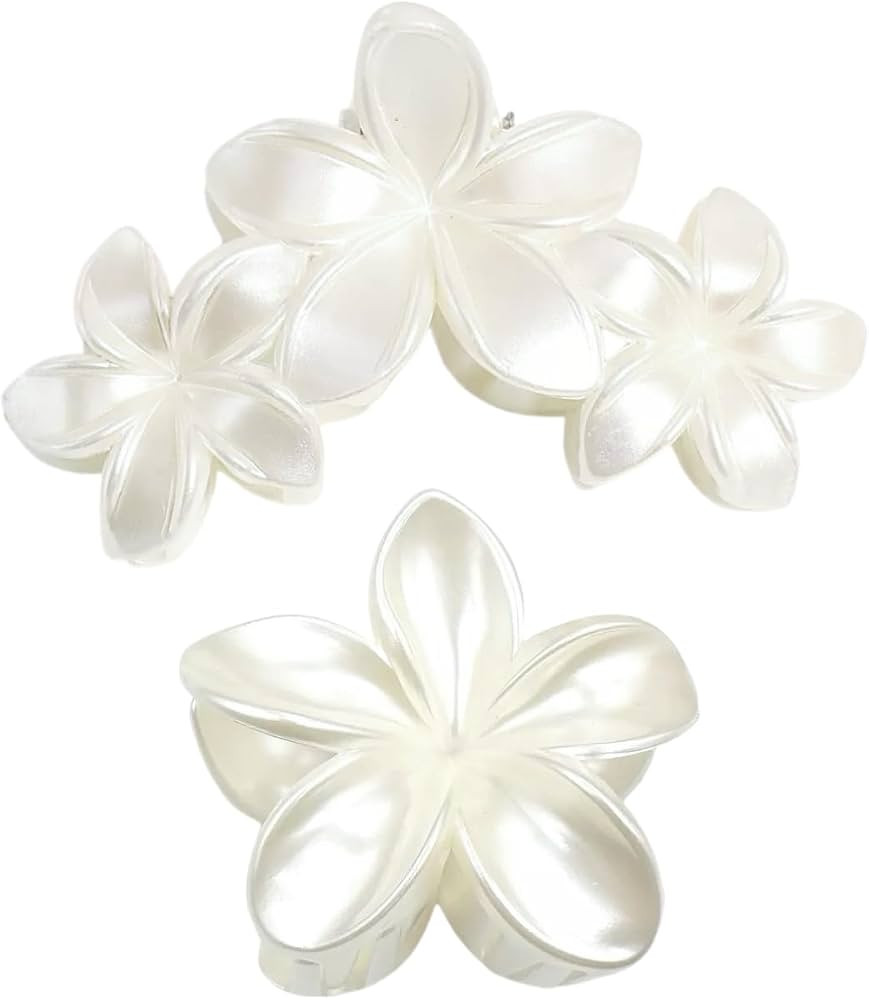 2 Pcs Pearl White Plumeria Claw Clips - Pretty Hawaiian Flower Hair Clips Cute Floral Hair Access... | Amazon (US)
