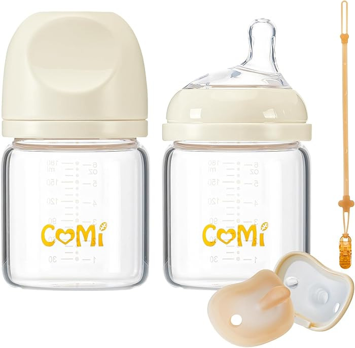 COMI Natural Glass Baby Bottles for Breastfeeding Babies,Newborn Anti-Colic Baby Bottle Set with ... | Amazon (US)
