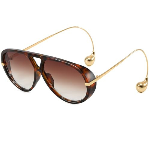Breaksun Women's Oversized Aviator Sunglasses Retro Trendy Shield Sun Glasses Big Orange lens Vintage Shades (Tortoise/Brown gradient) | Amazon (US)