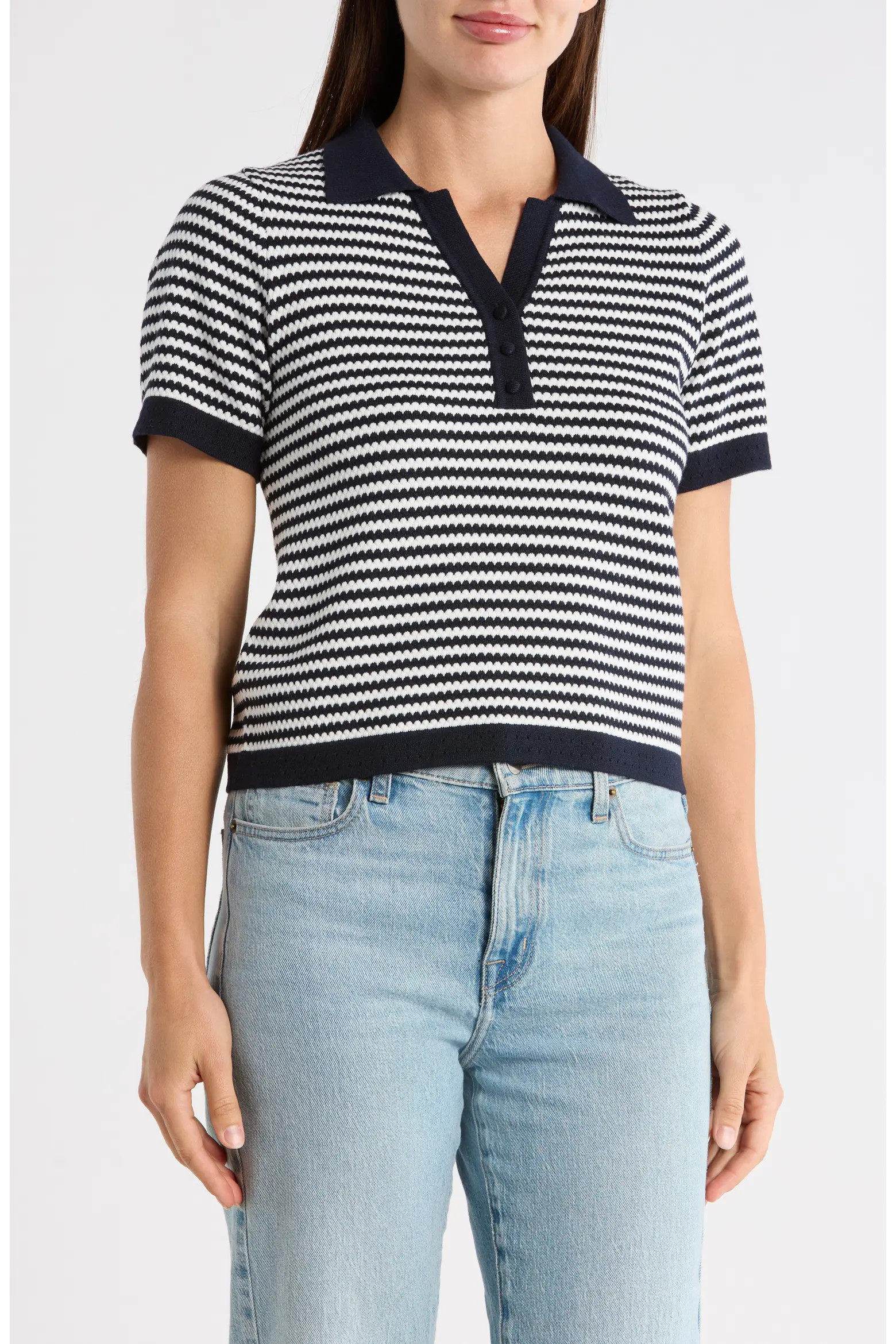 Stripe Short Sleeve Polo Sweater (Women) | Nordstromrack | Nordstrom Rack