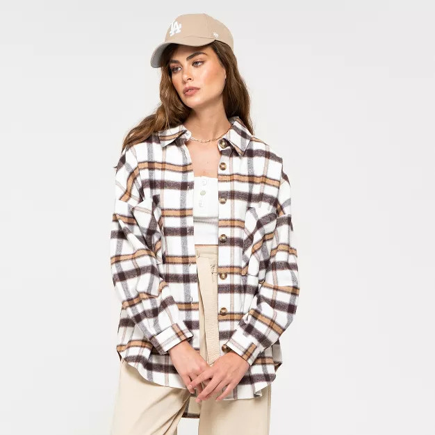 August Sky Women's Oversized Plaid Woven Top | Target