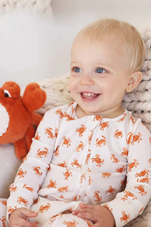Cutie Crabs Bamboo Waffle Convertible Zip Romper | Caden Lane