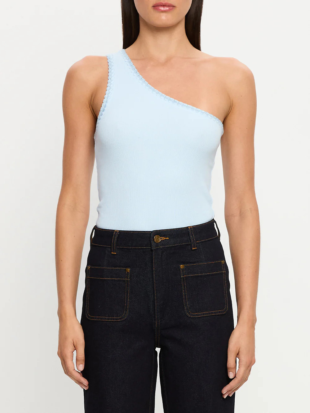 Tallulah One Shouler Tank - Sky Blue | Blue Ribbed Tank - KIVARI | Kivari (Global minus AU/NZ)