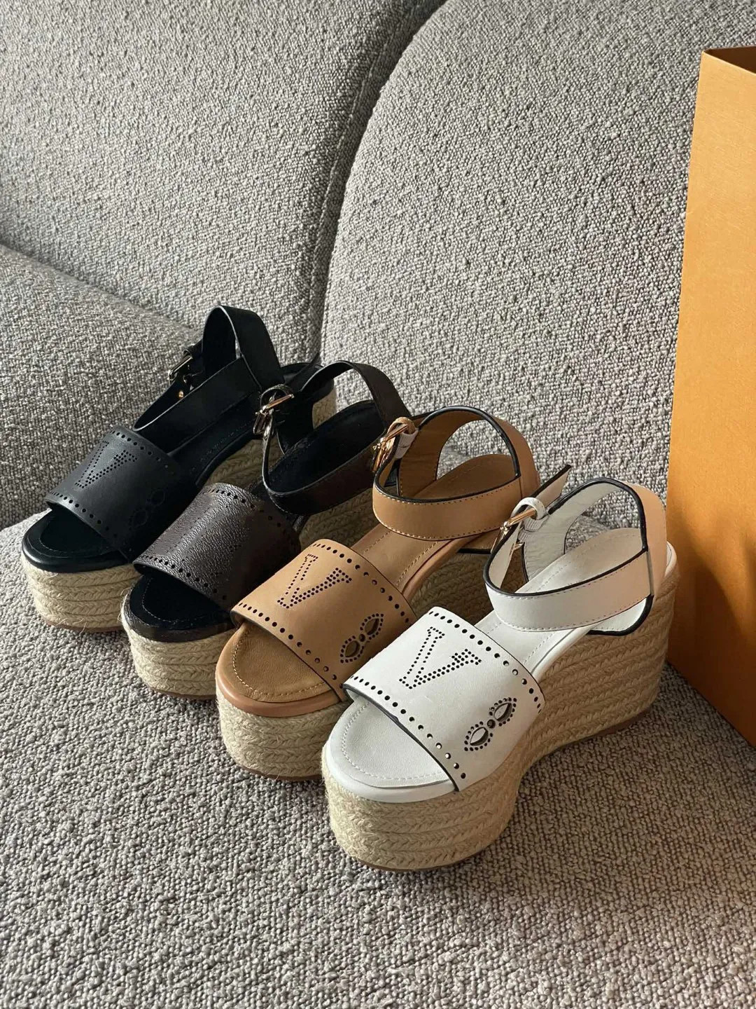 Fashion designer women's spring and summer grass woven beach wedge sandals, thick soled formal sh... | DHGate