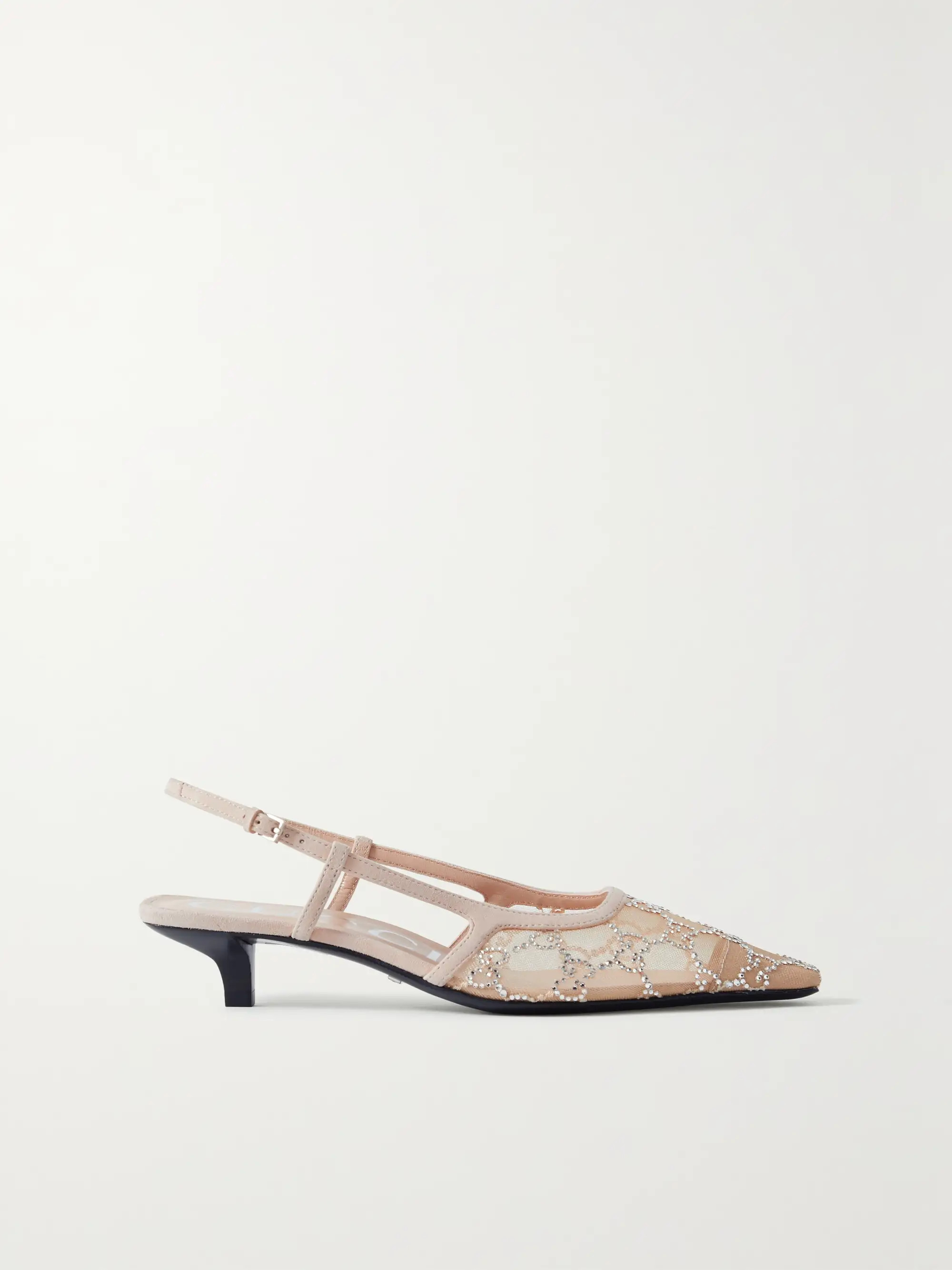 Demi leather-trimmed crystal-embellished mesh slingback pumps | NET-A-PORTER (US)
