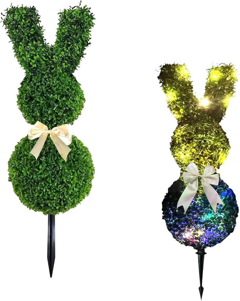Sparkling Light Bunny Topiary Outdoor, Artificial Bunny-Shaped Topiary Tree Pot Fake Easter Bunni... | Amazon (US)