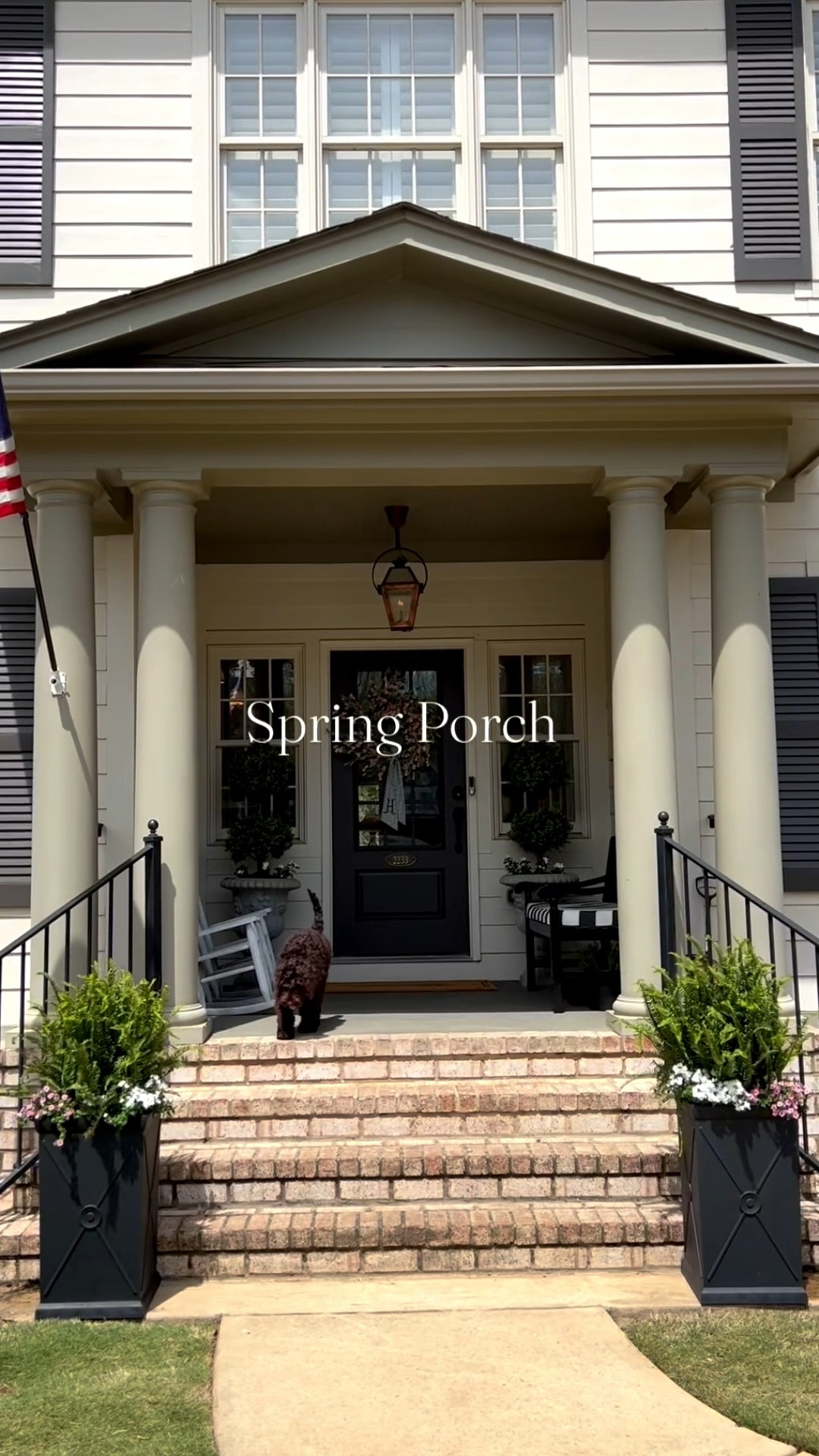 Spring porch decor front porch planters spring porch ideas outdoor bench porch decor black planters grandmillennial home decor 

#LTKSeasonal #LTKHome