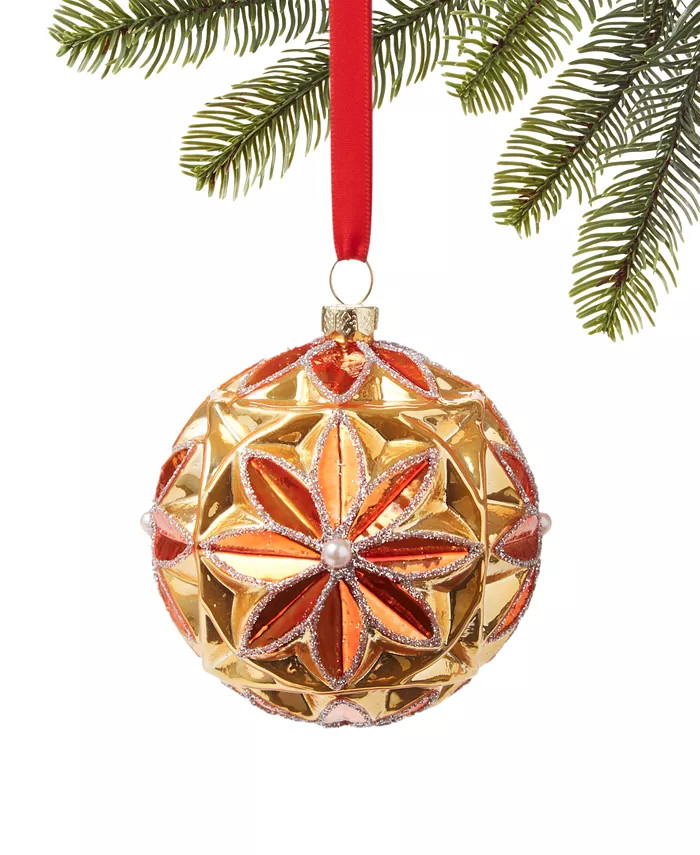 Citrus Sunshine Yellow and Orange Floral Ball Ornament, Created for Macy's | Macy's