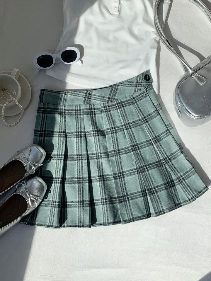 Comfortcana Dames Geplooide Casual Minirok Met Knoopsluiting | SHEIN