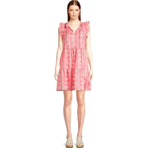 Time and Tru Women's Tiered Cotton Poplin Dress | Walmart (US)