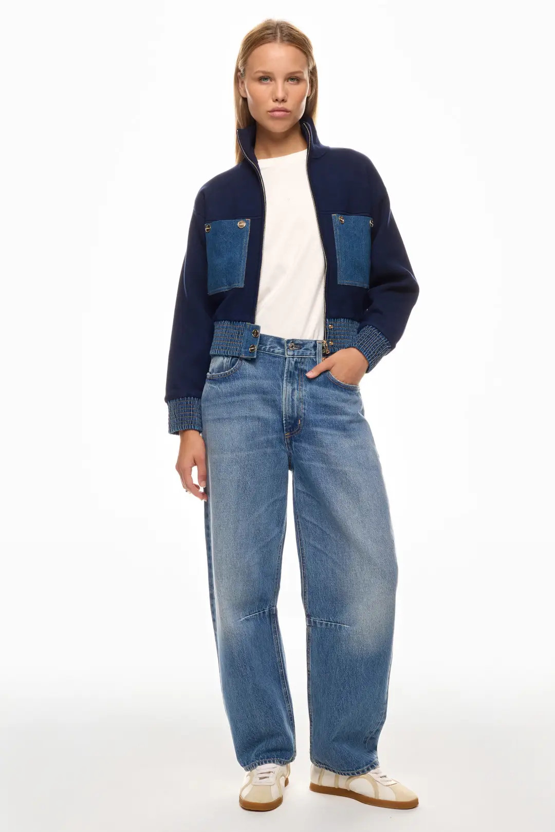 Knit Bomber Jacket With Denim Detail | Rent the Runway