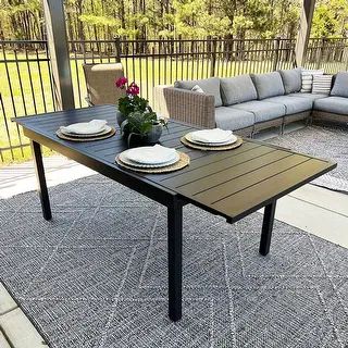 PHI VILLA Expandable Outoodr Dining Table, Adjustable Metal Patio Garden Table for 6-8 Person, Bl... | Bed Bath & Beyond