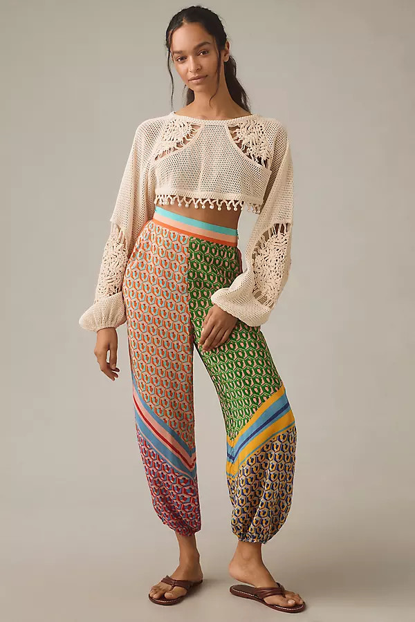 Farm Rio Cashew Mixed Scarf Print Joggers | Anthropologie (US)