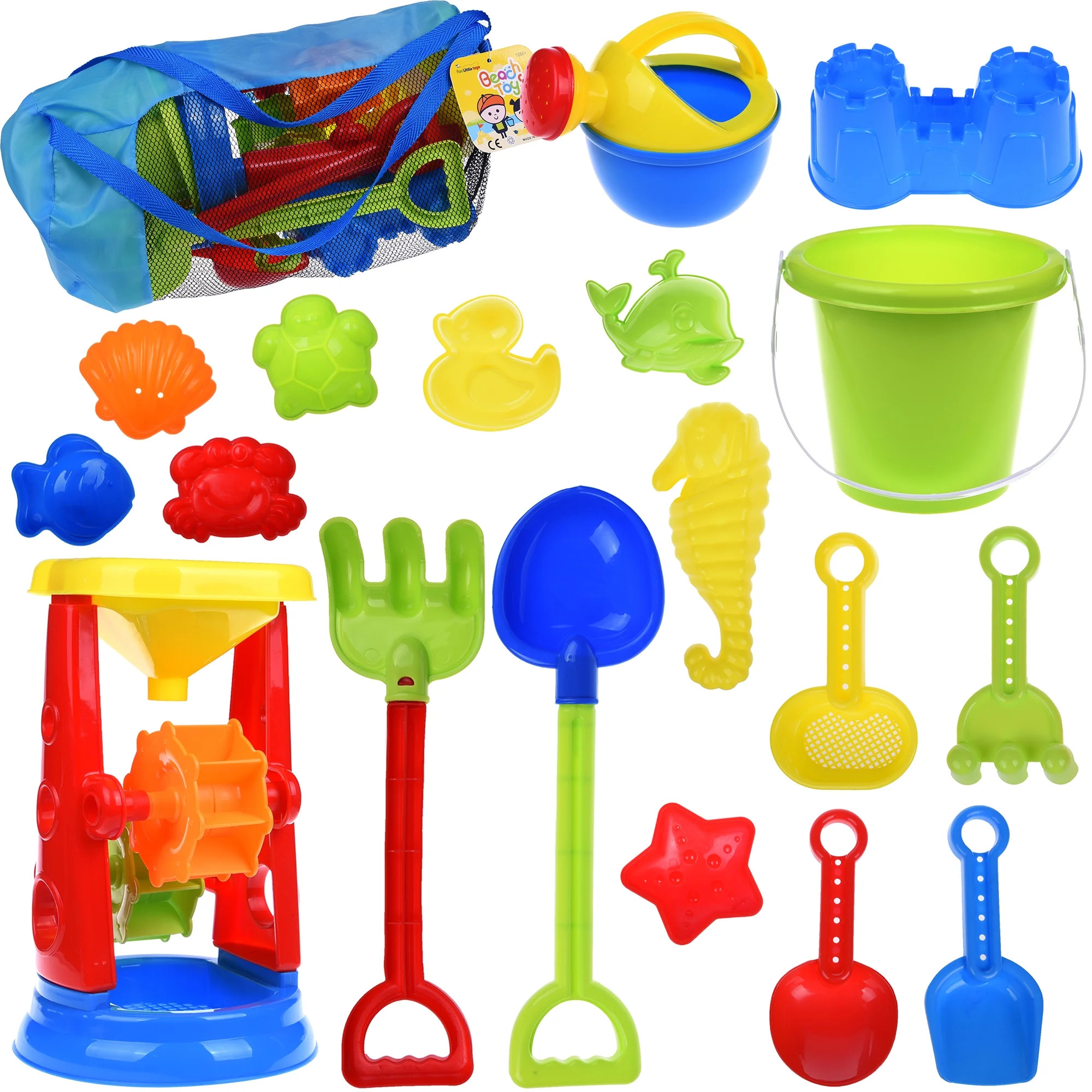 Fun Little Toys Kids 19 Pieces Beach Sand Toys Set Sand Water Wheel, Beach Molds, Beach Bucket Be... | Walmart (US)